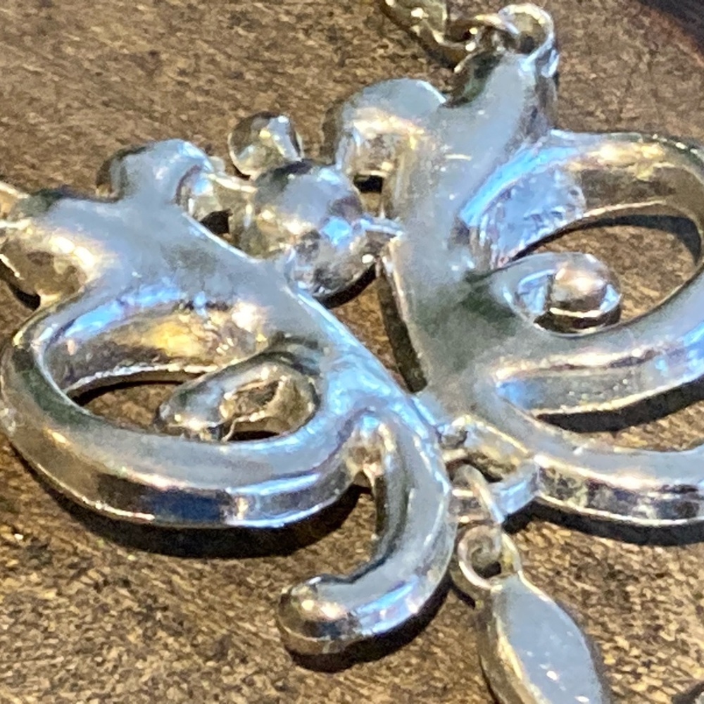 💋 Vintage Art Deco 15” Sterling 8 Necklace Bow Gemstone Rhinestone Pendant 💎 - Picture 10 of 13